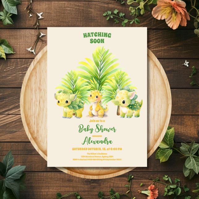 Invitation Chic Dinosaur Boy Baby shower Verdure (Créateur téléchargé)