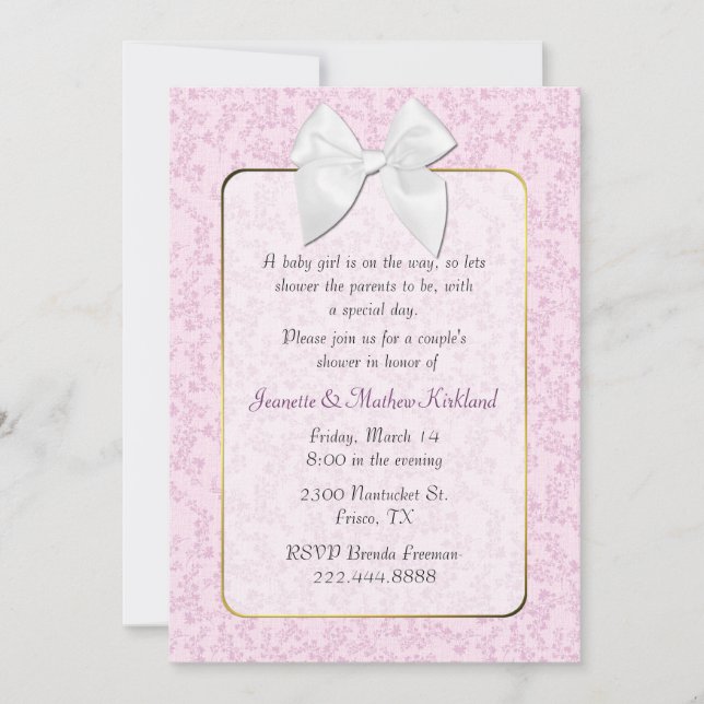 Invitation chic du baby shower du couple rose de (Devant)