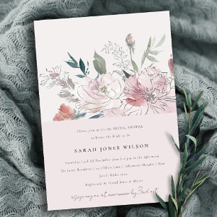 Invitation Chic Dusky Blush Aquarelle Fête des mariées Floral