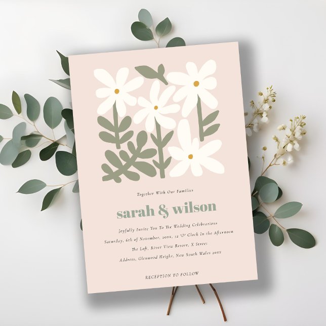 Invitation Chic Dusky Blush Rétro Mariage Floral Minimal (Créateur téléchargé)