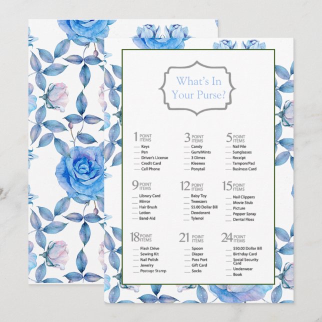 Invitation Chic Dusty Blue Blush Rose Fête des mariées Jeu (Devant / Derrière)