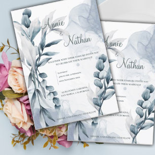 Invitation Chic Dusty Blue Eucalyptus Feuilles Elégant mariag