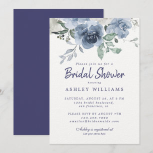 Invitation Chic Dusty Blue Rose Marine Fête des mariées bleue