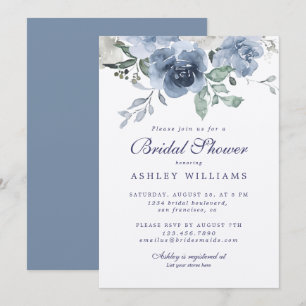 Invitation Chic Dusty Blue Rose Marine Fête des mariées bleue