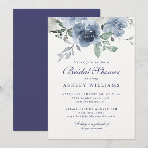 Invitation Chic Dusty Blue Rose Marine Fête des mariées bleue