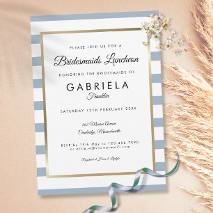 Invitation Chic Dusty Blue Stripe Gold Bridesmaiers déjeuner