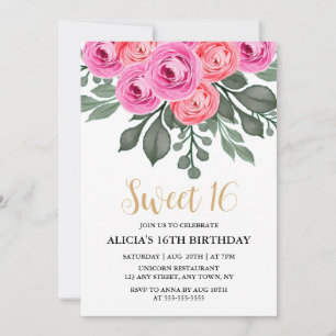 Invitation Chic Dusty Rose Rose Vert doux 16 Anniversaire