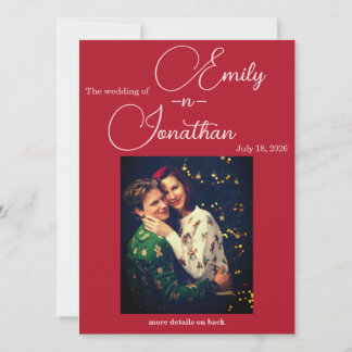 Invitation Chic Editorial Deep Red One Photo Mariage