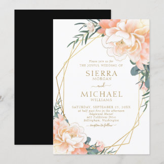 Invitation Chic Elegant Blush Gold Peach Black Floral Mariage