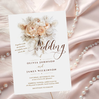 Invitation Chic Elegant Boho style Crémeux Floral Mariage