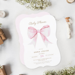 Invitation Chic Elegant Coquette Rose Bow Baby shower fille