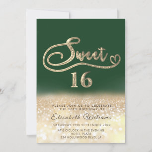 Invitation Chic élégant glam or glittery ombre vert