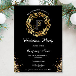 Invitation Chic Elegant Gold Wreath Corporate Christmas Party