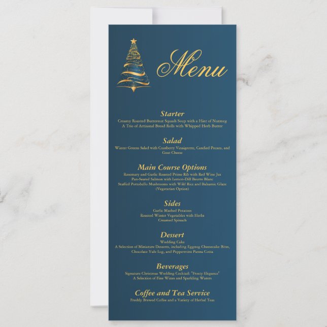 Invitation Chic Elegant Golden Christmas Tree Menu Mariage (Devant)