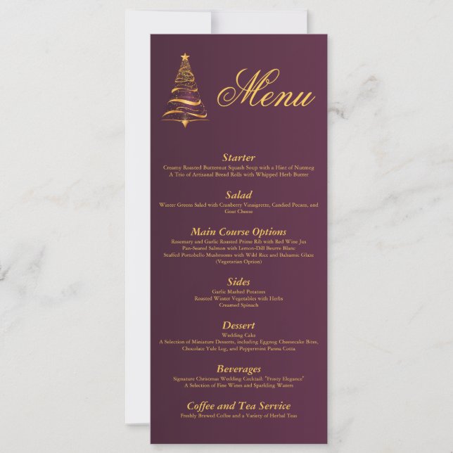 Invitation Chic élégant Golden Christmas Tree Menu Mariage (Devant)