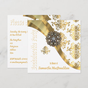 Invitation Chic élégant or damask bachelorette soirée