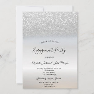 Invitation Chic Élégant Paillettes Argentées Bokeh Fiançaille