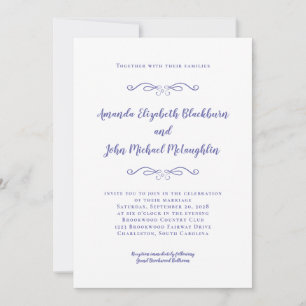 Invitation Chic Elegant Periwinkle Bleu Blanc Mariage officie