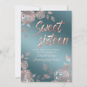 Invitation Chic élégant Rose rose or sweet sixteen 