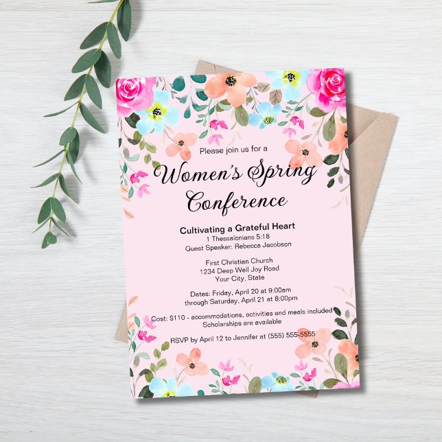 Invitation Chic Elegant Spring Floral Women’s Church Retraite (Créateur téléchargé)