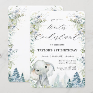 Invitation Chic Elephant Hiver Onederland 1er anniversaire