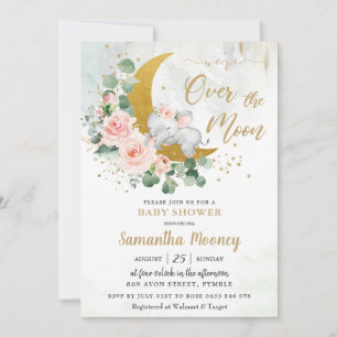Invitation Chic Elephant We're Over the Moon Girl Baby shower