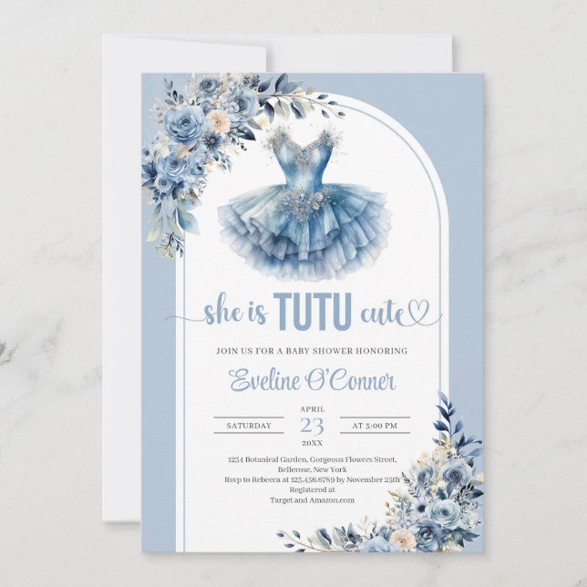 Invitation Chic elle est TUTU mignon marine bleu Baby shower  (Devant)