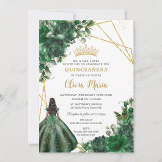 Invitation Chic Emerald Green Floral Princess Quinceañera