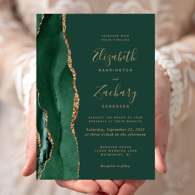 Invitation Chic Emerald Green Gold Mariage (Créateur téléchargé)