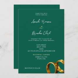 Invitation Chic Emerald Green Gold Rings Wedding