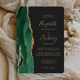 Invitation Chic Emerald Green Or Agate Dark Roundé Mariage