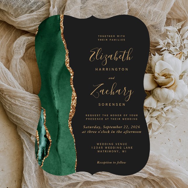Invitation Chic Emerald Green Or Agate Mariage de crochet fon (Créateur téléchargé)