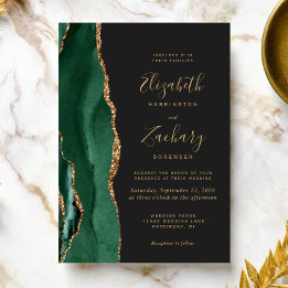 Invitation Chic Emerald Green Or Agate Mariage foncé