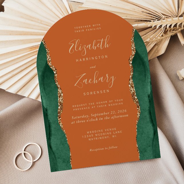 Invitation Chic Emerald Green Or Agate rouille Arch Mariage (Créateur téléchargé)