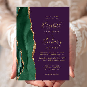 Invitation Chic Emerald Green Or Agate violet Mariage