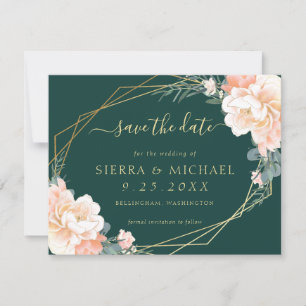 Invitation Chic Emerald Green Peach Gold Floral Enregistrer l