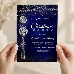 Invitation Chic et élégant bleu roi ornements Noël