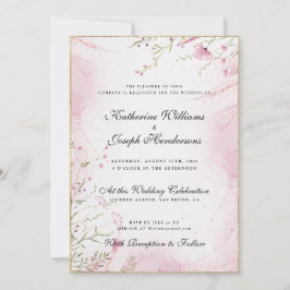 INVITATION CHIC ET ÉLÉGANT COULEUR D'EAU FLORAL MARIAGE ABSTR