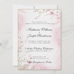 INVITATION CHIC ET ÉLÉGANT COULEUR D'EAU FLORAL MARIAGE ABSTR