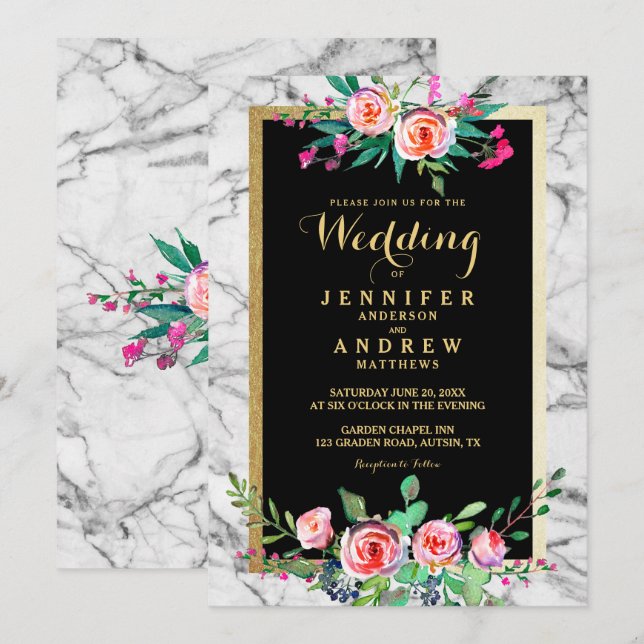Invitation Chic et élégante au mariage du marbre f (Devant / Derrière)