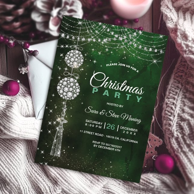 Invitation Chic et élégante décoration verte Noël (Créateur téléchargé)