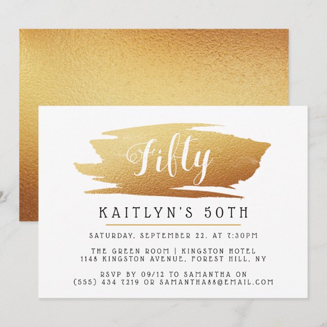 Invitation Chic et tendance Gold Foil Dames Anniversaire (Devant / Derrière)