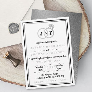 Invitation Chic Faux Argent Huile Monogramme Mariage Cercles