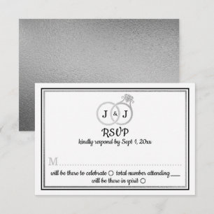 Invitation Chic Faux Argent Huile Monogramme Mariage Cercles
