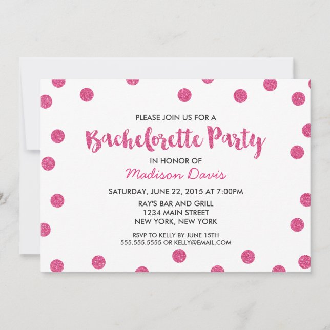 Invitation Chic Faux Parties scintillant Rose Bachelorette (Devant)