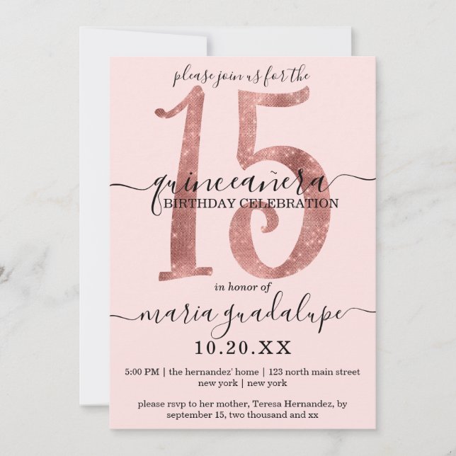 Invitation Chic Faux Rose Gold Parties scintillant Blush Pink (Devant)
