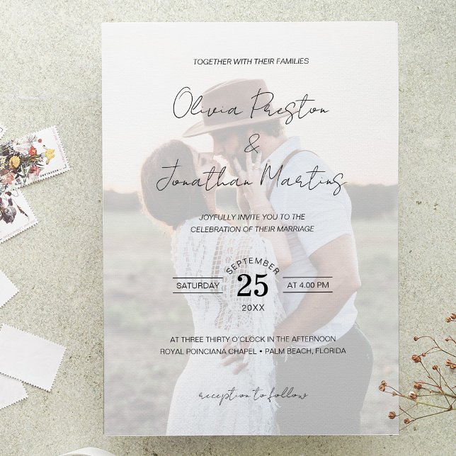 Invitation Chic Faux Vellum Effet Photo QR Code RSVP Mariage (Créateur téléchargé)