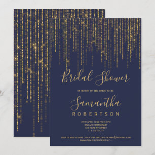 Invitation Chic fil or lumières marine bleu nuptiale douche