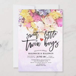Invitation Chic Fleurs Baby shower Sweet Little Twin Boys