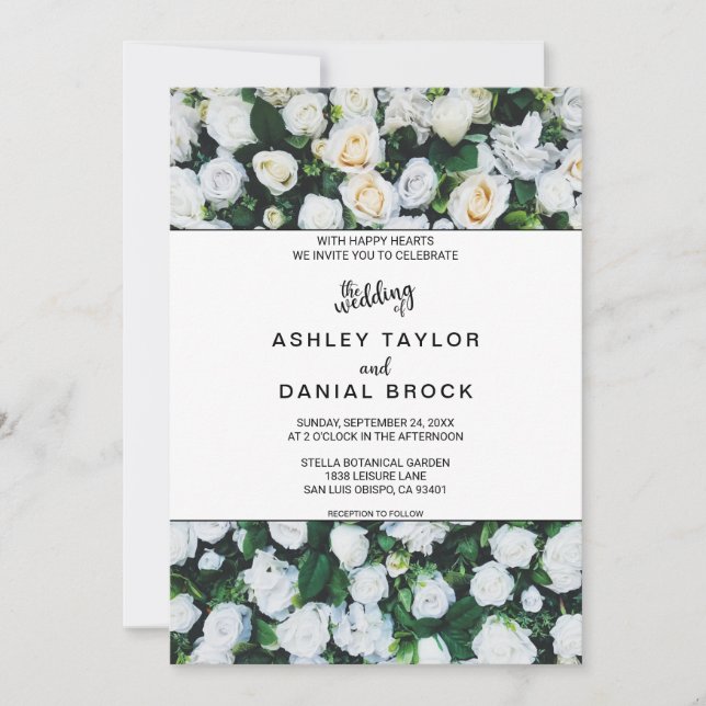 Invitation Chic fleurs botaniques blanc roses Mariage floral (Devant)